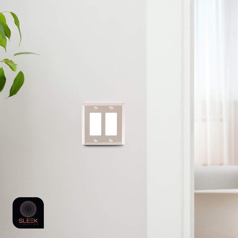 SLEEKLIGHTING Brushed Nickel Outlet Covers and Switch Plates-Decorative Wall Plate Light Switch Cover Flat -Variety of Styles: Decorator/Duplex/Toggle / & Combo-Size: 1 Gang Duplex (4Pack) - Image 4